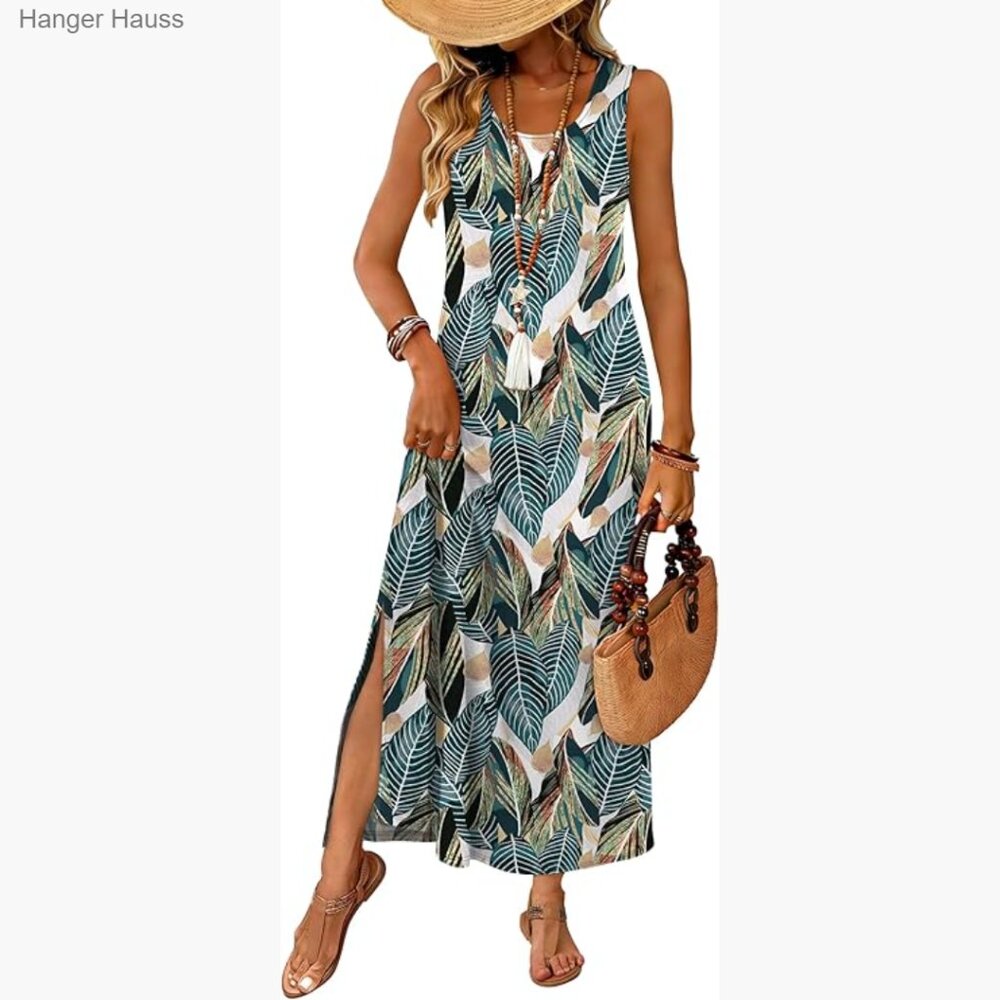 Sleeveless Maxi Dress with Pockets, Lightweight Polyester Spandex, Loose Fit